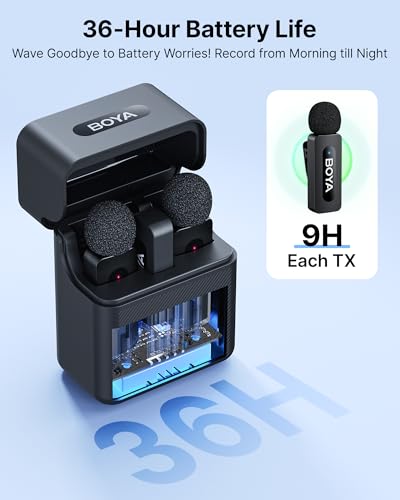 BOYA V3 Wireless Lavalier Microphone for iPhone with MFi Certified Lightning Port, 36H Battery Life with Charging Case, Noise Canceling Clip on Lapel Microphone Wireless Mini Mic for Video Recording