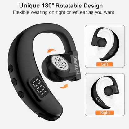 Hmusic I6 Bluetooth Earpiece – Single Ear Headset with ENC Mic, Bluetooth 5.4, 20H Battery with LED Power Display, 180° Rotatable Wireless Headset for Work, Driving & Office Calls | 180° Rotatable Earbud, ENC Mic, 20H Battery with LED Power Display, Mono