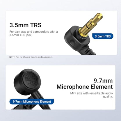 NEEWER ø9.7mm Lavalier Microphone (2 Pack), 3.5mm TRS Clip On Lapel Wired Omnidirectional Condenser Lav Mic with 1.5m Cable & Windscreen for Video Recording, Vlogging, Filming, LM10