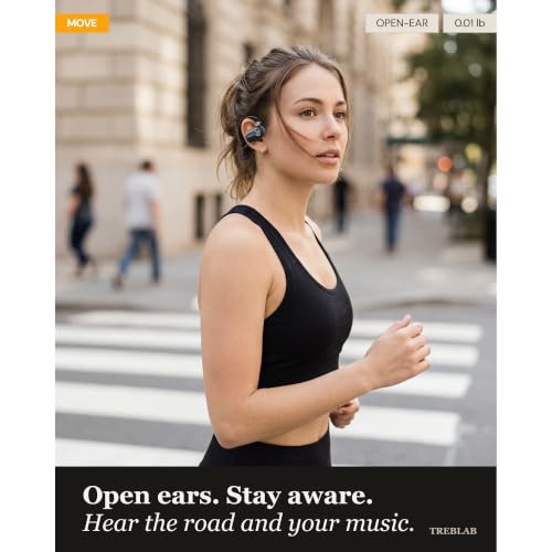 TREBLAB X-Open Ear Earbuds Wireless Bluetooth, IPX5 Earhook | 9H battery, wireless charging case, 14.2mm driver, dual mics, BT 5.4, touch control, gaming mode, 33ft range