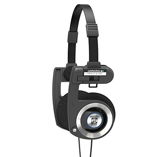 Koss Porta Pro Black Retro 80s Style On-Ear Headphones, Wired 3.5mm Plug | Collapsible Design, Soft Case Included, Audiophile - color: Black