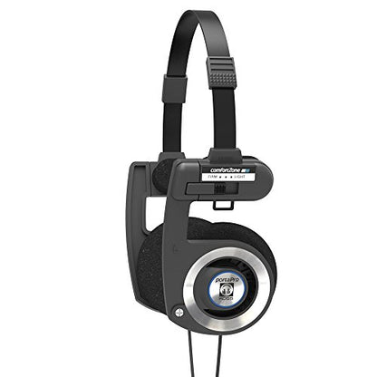 Koss Porta Pro Black Retro 80s Style On-Ear Headphones, Wired 3.5mm Plug | Collapsible Design, Soft Case Included, Audiophile - color: Black