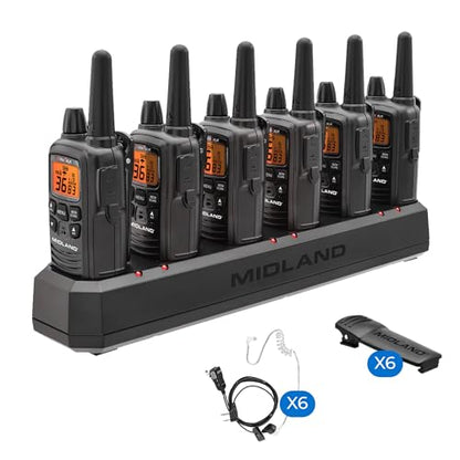 Midland LXT600BBX6 FRS Business Walkie Talkies, Black, 6 Pack | Long Range 36-Channel Two-Way Radios with Headsets and Charging Base, NOAA Weather Alerts - style: 6-Pack, Black