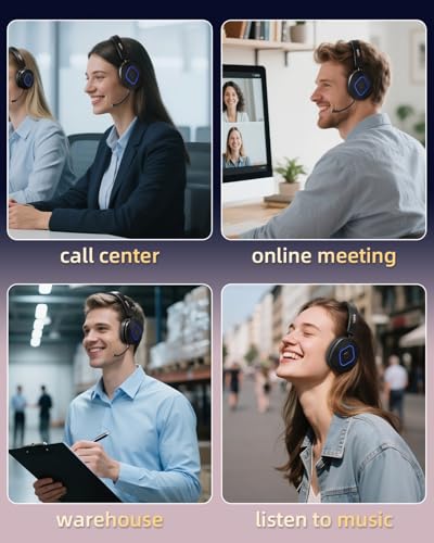 Wireless Headset with Mic for Work, Bluetooth Headset with Noise Cancelling | Wireless Headphones with Mic & USB Dongle, 40H & Mute, Ideal for PC/Call Center/Computer/Laptop/Study
