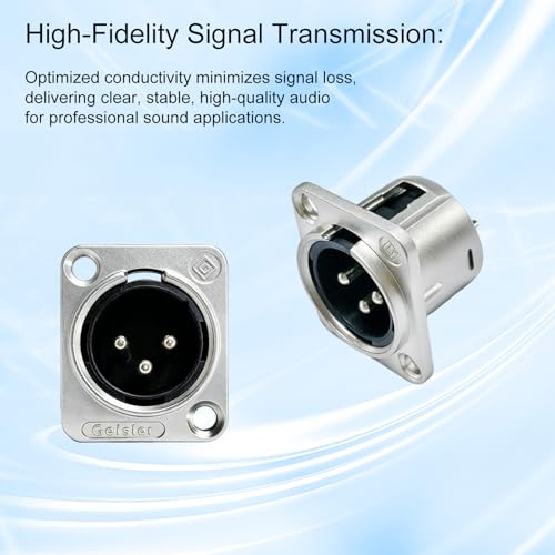 RIVIERA XLR Panel Mount Chassis 3pin Male & Female Nickel Plated Metal Housing and Silver Chrome-Plated Contacts (10 Male Silver) - color: Silver, size: Male