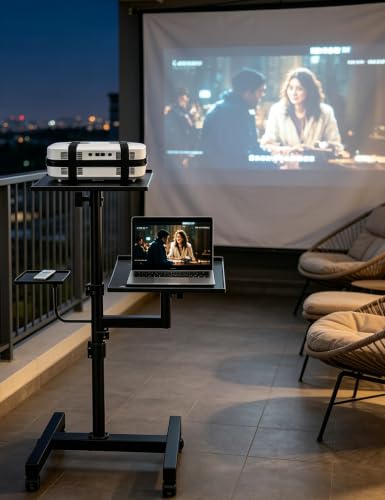 KOOV 2 Shelves Projector Stand, Max 47" Height Adjustable | Mobile Cart on Wheels, Projector Tripod Stand, Rolling Laptop Floor Stand, For Couch - size: 47inch