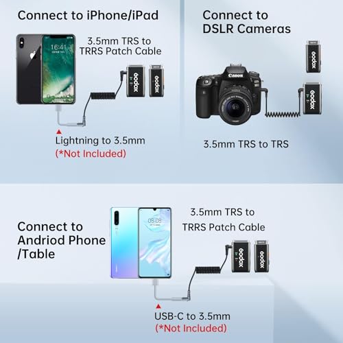 GODOX WEC Kit1 Wireless Lavalier Microphone | Noise Cancellation, 656ft Transmission, 8 Hours Battery, Mini Lapel Design for Camera Phone Android
