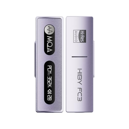 HiBy FC3 USB DAC with Display Hi-Res Audio 112mW Output Power Support PCM DSD MQA dongle for iPhone/MAC/Android/Windows(Purple) - color: Purple