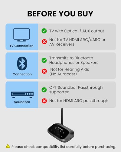 Avantree Oasis Plus 2 – Bluetooth TV Transmitter with Remote Volume Control | Connect Two Headphones, aptX Adaptive, Soundbar Passthrough, and Optical or AUX TV support - style: Oasis Plus 2