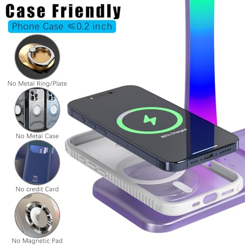 Headphone Stand with Wireless Charger,Gaming Headset stand with RGB Light,For Airpod Max Stand Compatible with Airpod Pro/3/2,For iPhone 17/16/15/14/13/12/11,Gifts for Gamers & Music Lover (Purple) - color: Purple
