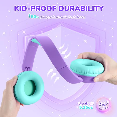 iClever BTH22 Kids Bluetooth Headphones for Toddler Travel, 60H Play Time | SafeSound Tech3.0, Stereo Sound, USB C Fast Charging, AUX Cable, Kids Wireless Headphones for Girls/Boys/Tablet/PC/School - color: A-Purple