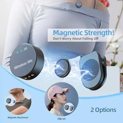 Wireless Lavalier Microphone for i Phone Android,Mini Clip-on/Magnetic Mic with 3-Mode Noise Cancellation,100FT Range,30H Battery Charging Case for USB-C Smart Device Vlog/Video Recording/Interview