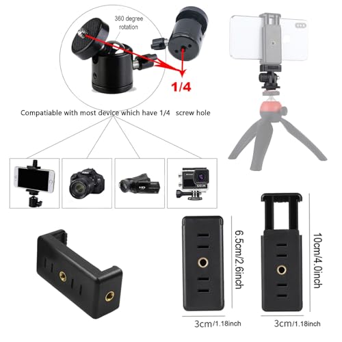 30Pack Camera Tripod Screw Mount Kit 1/4 to 3/8 Inch Adapter Threaded Converter 1/4" Swivel Ball Head and Hot Shoe E Clip for DSLR/Monopod/Flash Light/Quick Release Plate