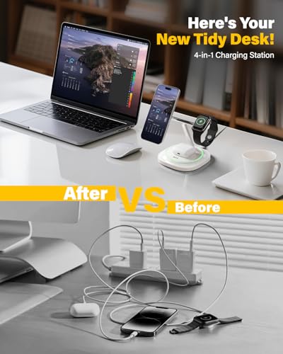 3 in 1 Magnetic Wireless Charger for Apple - Fast Charging Station Compatible with MagSafe for iPhone17-12, Apple Watch& AirPods, Phone and Watch Charger Stand for Desktop Bedside Nightstand (White) - color: White