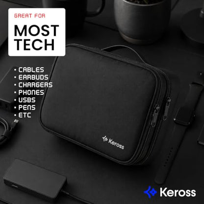 Keross Cable Organizer Bag for Travel with Removable Dividers – Electronics Organizer Case for Chargers, Cables, Power Banks & Accessories, Large Capacity Tech Pouch for Work, Desk & Travel
