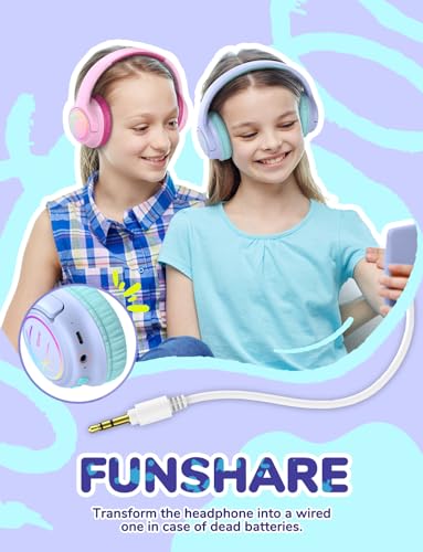 iClever BTH18 Kids Bluetooth Headphones LED Lights for Toddler Boys Girls | SafeSound Tech, 43H Playtime Stereo Sound, USB C Charging AUX Cable, Over Ear Kids Headphones Wireless for iPad/Tablet/Travel - color: Purple