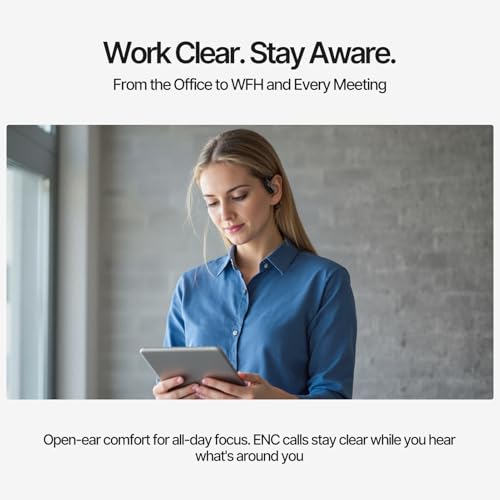 Open Ear Bluetooth Headphones Air Conduction Neckband – ENC Clear Calls, All-Day Battery, Glasses-Friendly, Sweat-Resistant, Bluetooth 5.2 for Work & Sports