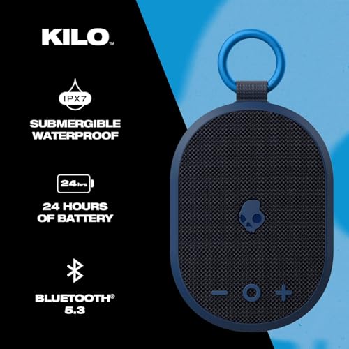 Skullcandy Kilo XT Wireless Bluetooth Speaker - IPX7 Waterproof Mini Bluetooth Speaker with 24 Hour Battery, Downward Firing Passive Radiator, and True Wireless Pairing - Perfect for Outdoor (Navy) - color: Navy