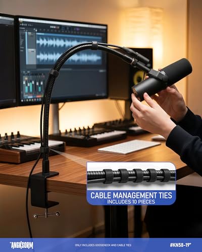 19-Inch Flexible Microphone Gooseneck KN58, 5/8-27 Mic Stand Arm | Long heavy-duty flexible extension tubes arm, 5/8-27 male female threads, for extended mic reach on stands, podiums, desks - size: 19-INCH