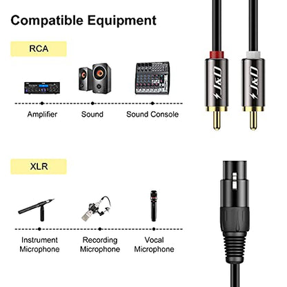 J&D XLR to 2 RCA Y Splitter Patch Cable, Gold Plated Heavy Duty Unbalanced Dual RCA Male to XLR Female Stereo Audio Interconnect Cable Adapter for Speaker, Condenser Mic, Mixer, AMP, 6 Feet