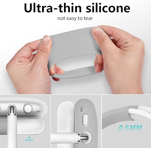 Case Cover for AirPods Max, Anti-Scratch Soft Silicone with Gold Heart Pattern Ear Cups Case Cover/Ear Pad Cover/Headband Cover for Apple AirPods Max Headphones (Gray) - color: Gray