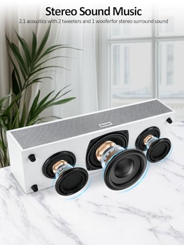 Computer Speakers,PC Speaker with Subwoofer,2.1 USB Powered Deaktop Speakers, Bluetooth 5.0 and RCA Input pc Speakers for Desktop, Laptops, Phonograph, Phones, Tablets(K03) (White)
