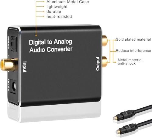 DA Converter Aluminum, 192KHz DAC Digital SPDIF Toslink to Analog Stereo Audio Converter with Optical Cable, R/L 3.5mm Jack, for PS3 PS4 Xbox HDTV Blu-ray Sky HD Apple TV