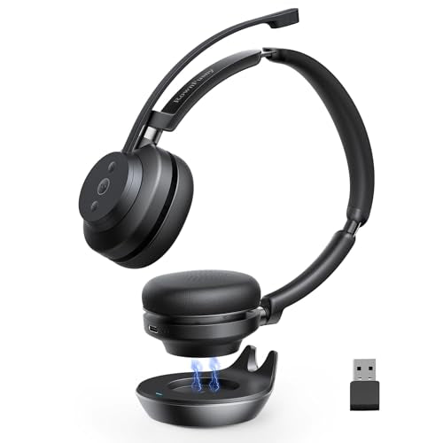Wireless Bluetooth Headset with Mic for Work, Noise Cancelling & USB Dongle