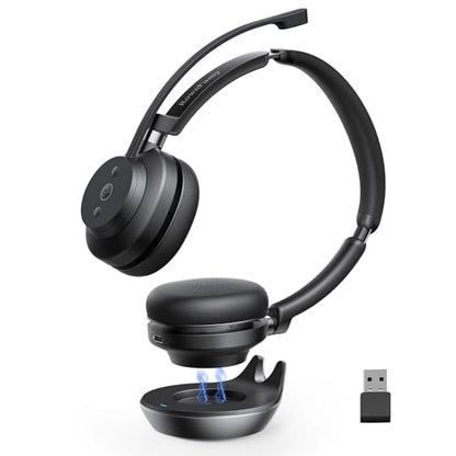 Wireless Bluetooth Headset with Mic for Work, Noise Cancelling & USB Dongle