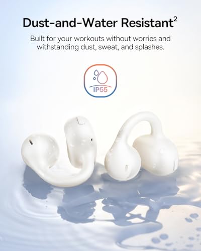 Baseus Bass BC1 Open Ear Earbuds Clip-On Headphones, Open-Ring Comfort with Tri-Curve Snug Clip, Powerful Sound with SuperBass, 4-Mic Clear Calls, IP55 Waterproof, 38H Playtime, Lightweight - color: Starlight White