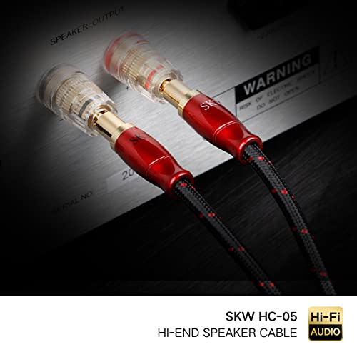 SKW Single Speaker Cable with Convertible Banana and Spade Plugs Entry Level HC Series Cable 8.2ft/2.5M (One Cable) | HC Series, 4N OFC, gold-plated convertible banana and spade plugs, screw-on swappable tips, cotton braided 12.8mm jacket - size: 8.2ft (2