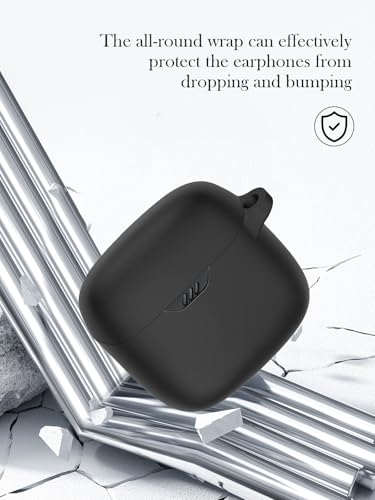 Case for JBL Tune Flex - True Wireless Noise Cancelling Earbuds,Soft Protective,BOVUGAC Silicone Case Cover with Keychain & Cleaning Kit & Lanyard for JBL Tune Flex Earbuds-Black - color: Black