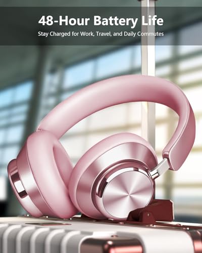 Wentronic Y03 Bluetooth Headphones Wireless Active Noise Cancelling Over Ear Headphones 48 Hours Playtime High Sound Quality 6 EQ Music Mode Headphones with Soft Ear Cushion - Pink - color: Pink