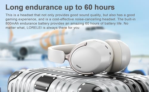 LORELEI QC30 Hybrid Active Noise Cancelling Headphones, 60H Playtime, Built-in Mic, Wireless Over Ear Headsets with Case,Bluetooth 5.4,Deep Bass Comfort Fit Soft-Earpads Fast Charging -White Smoke - color: White Smoke