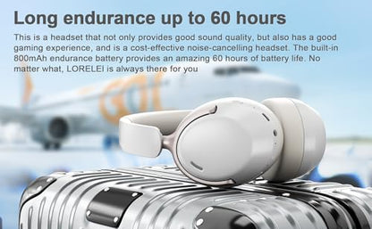 LORELEI QC30 Hybrid Active Noise Cancelling Headphones, 60H Playtime, Built-in Mic, Wireless Over Ear Headsets with Case,Bluetooth 5.4,Deep Bass Comfort Fit Soft-Earpads Fast Charging -White Smoke - color: White Smoke
