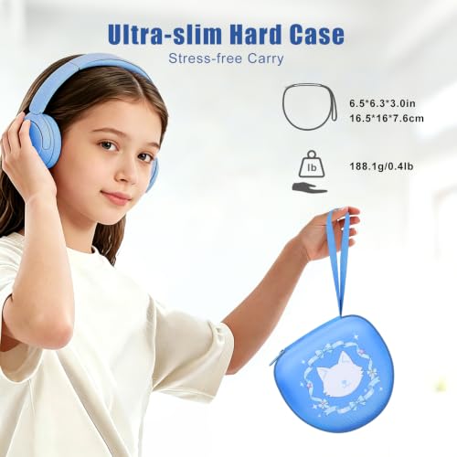 Kids Headphones Case for Tonies/iClever Etc Headphone,Cat Blue,Case Only | for iClever BTH12 HS19 BTH20 BTH22 BTH26/Candy Bila/Acer/JBL Junior 320/MIDOLA/JoySpark/ADOOPE Etc Girls Boy Kid Headphone - color: Cat Blue