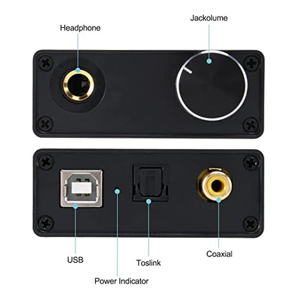 USB to Coaxial S/PDIF Optical 3.5mm/6.3mm Headphone Converter USB DAC Digital to Analog Audio Converter for XP, black