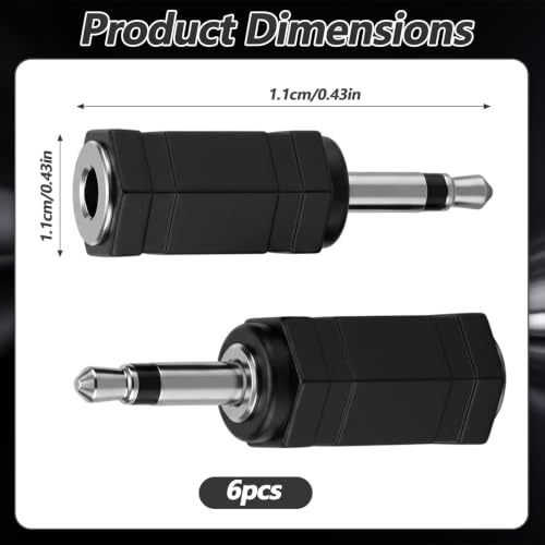 6PCS 3.5mm Mono to Stereo Adapter | 1/8" Mono Male Plug to TRS Stereo Female Jack 3.5mm MonoPlug 2-Pole Headphone Accessories for Radio Headphone