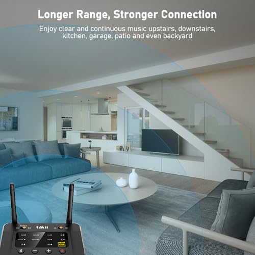1Mii B03Pro Bluetooth 5.3 Transmitter Receiver for TV Home Stereo, Wireless Audio Adapter with Audiophile DAC & aptX Low Latency/HD/Adaptive, Volume Control, Dual Link, Optical RCA AUX Outputs/Inputs