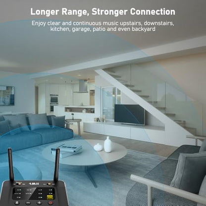 1Mii B03Pro Bluetooth 5.3 Transmitter Receiver for TV Home Stereo, Wireless Audio Adapter with Audiophile DAC & aptX Low Latency/HD/Adaptive, Volume Control, Dual Link, Optical RCA AUX Outputs/Inputs