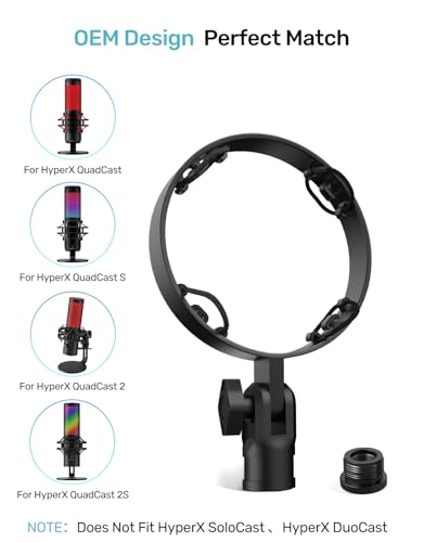 Custom Built for HyperX Quadcast Shock Mount with 5/8" 3/8" 1/4" Adapters | Metal Outer Ring, Anti-Vibration Suspension, Improves Sound Quality, Fits Mic Stand & Boom Arm, for Podcast, Gaming - size: HyperX Quadcast Shock Mount