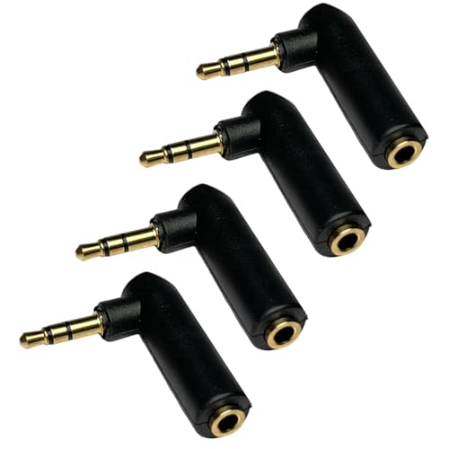 CESS 3.5mm Right Angle Male to Female Stereo Adapter, 4 Pack