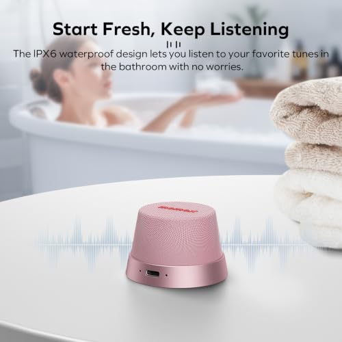 MOMAX Magnetic Portable Wireless Speaker, Enhanced Bass & Clear Sound | IPX6 Waterproof with Aluminum Alloy Design & 12H Playtime for Travel, Shower, Kitchen & More - color: Sakura Pink