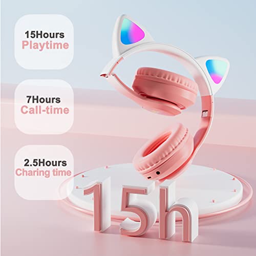 Kids Wireless Bluetooth Headphones with Microphone for School/Travel/Tablet | Cat Ear Headphones; Over Ear Headphones - color: New Pink