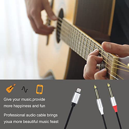Lightning to Dual 6.35mm Mono Stereo Y-Cable Splitter Lightning to Dual 1/4 inch Audio Cable Compatible for iPhone14/13/12/11/X/XS/XR/8/7/iPad,Amplifier, Speaker, Headphone, Mixing Console