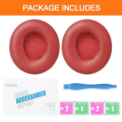 Solo3 Ear Pads Replacement, GVOEARS Earpad Cushion for Beats Solo 2/3 (Red) | Protein Leather Ear Muffs with Strong Tape High Dense Memory Foam - color: Red