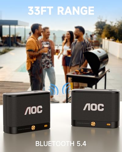 AOC Portable Bluetooth Speaker, Shower Speaker, BT 5.4 with Wireless Stereo Pairing, BassUp, IP65 Waterproof, Dustproof, 30-Hour Playtime, Compact Small for Home, Outdoors, Travel, Black