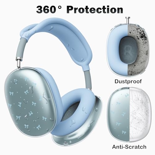 for AirPods Max Headphones Kawaii Bow Ear Covers for AirPods Max 2 - color: Blue Bow B/Blue