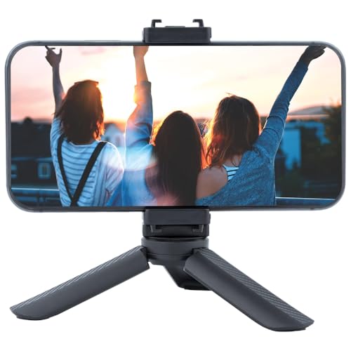 Mini Tripod with Phone Holder & Dual Cold Shoe Mount - Universal Smartphone Stand for DJI Pocket3/4 iPhone 17 Pro Max, GoPro, Webcam - Portable Desktop Tripod for Content Creation
