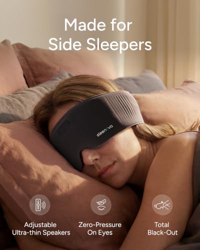 Sleenova SoundMask - Sleep Mask with Built-in Tuned Sleep Audio, Side Sleeper Optimized, Phone-Free Sleep & Nap, Bluetooth Modes, Soft Black - color: Black
